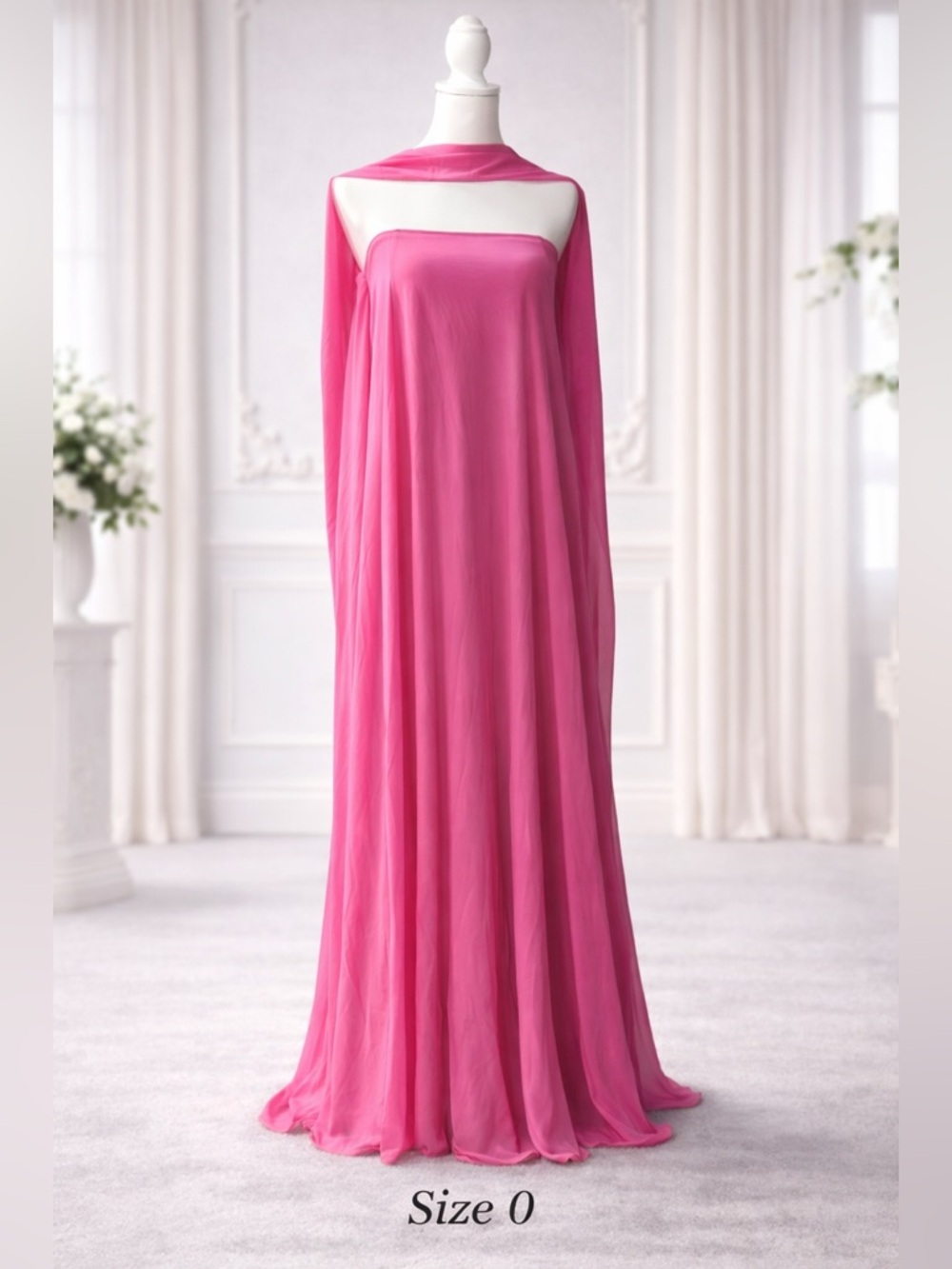 Flowing Strapless Gown in Bright Pink